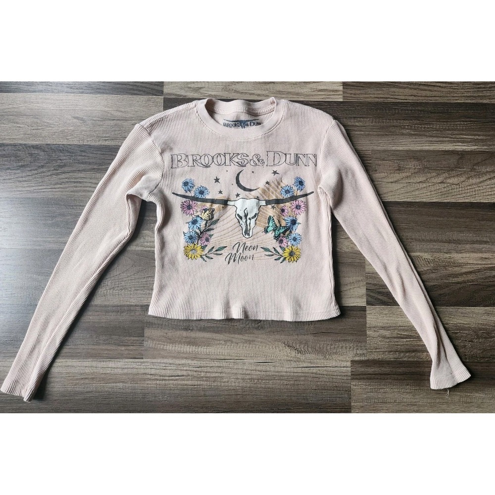 BROOKS & DUNN CROPPED HENLEY SHIRT WOMENS JUNIOR SIZE SMALL RIBBED COUNTRY MUSIC